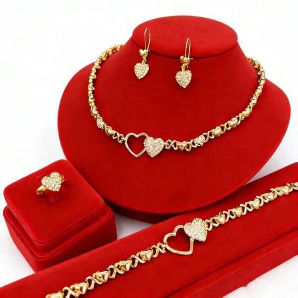 Gold XO Heart Crystal Necklace, Earrings, Bracelet Y2K Gift Minimalist